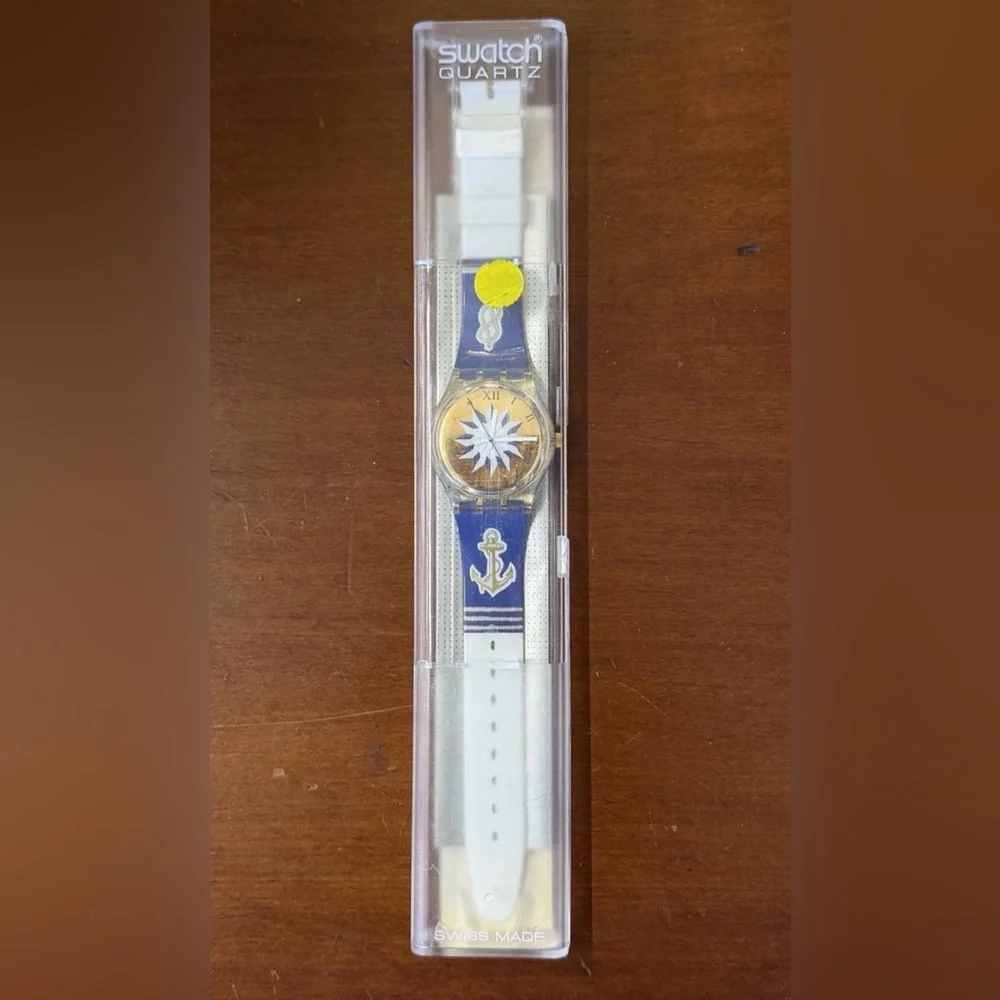 Swatch White and Blue Nautical Anchor Watch